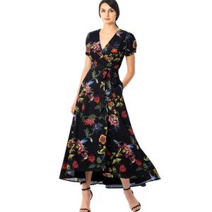 eShakti Floral Lined Wrap Dress